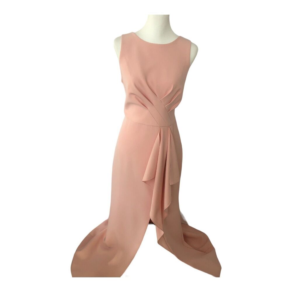 Eliza J‎ Sleeveless Pink Cross Bodice Cascading Ruffle Maxi Gown w/Split Size 12 - Picture 5 of 16